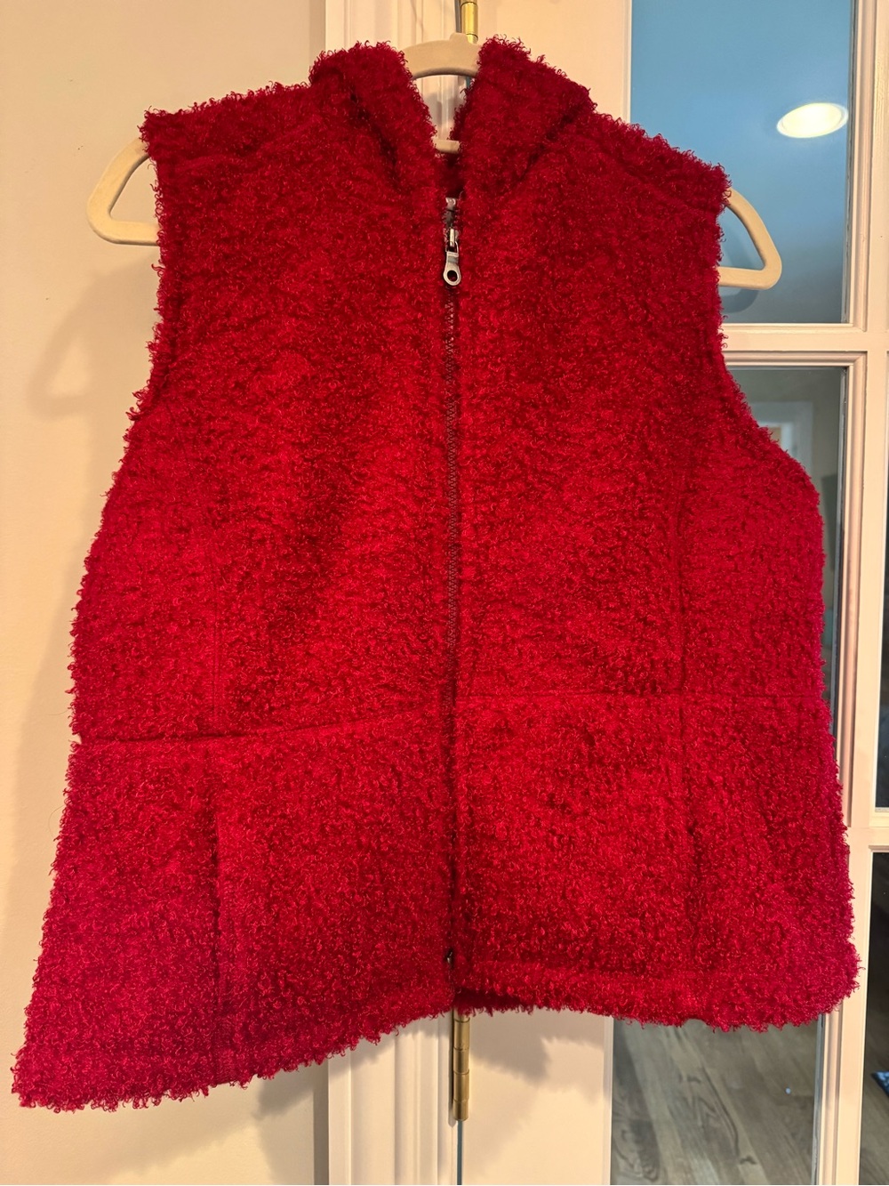 J.Jill Red Hooded Teddy Fleece Vest